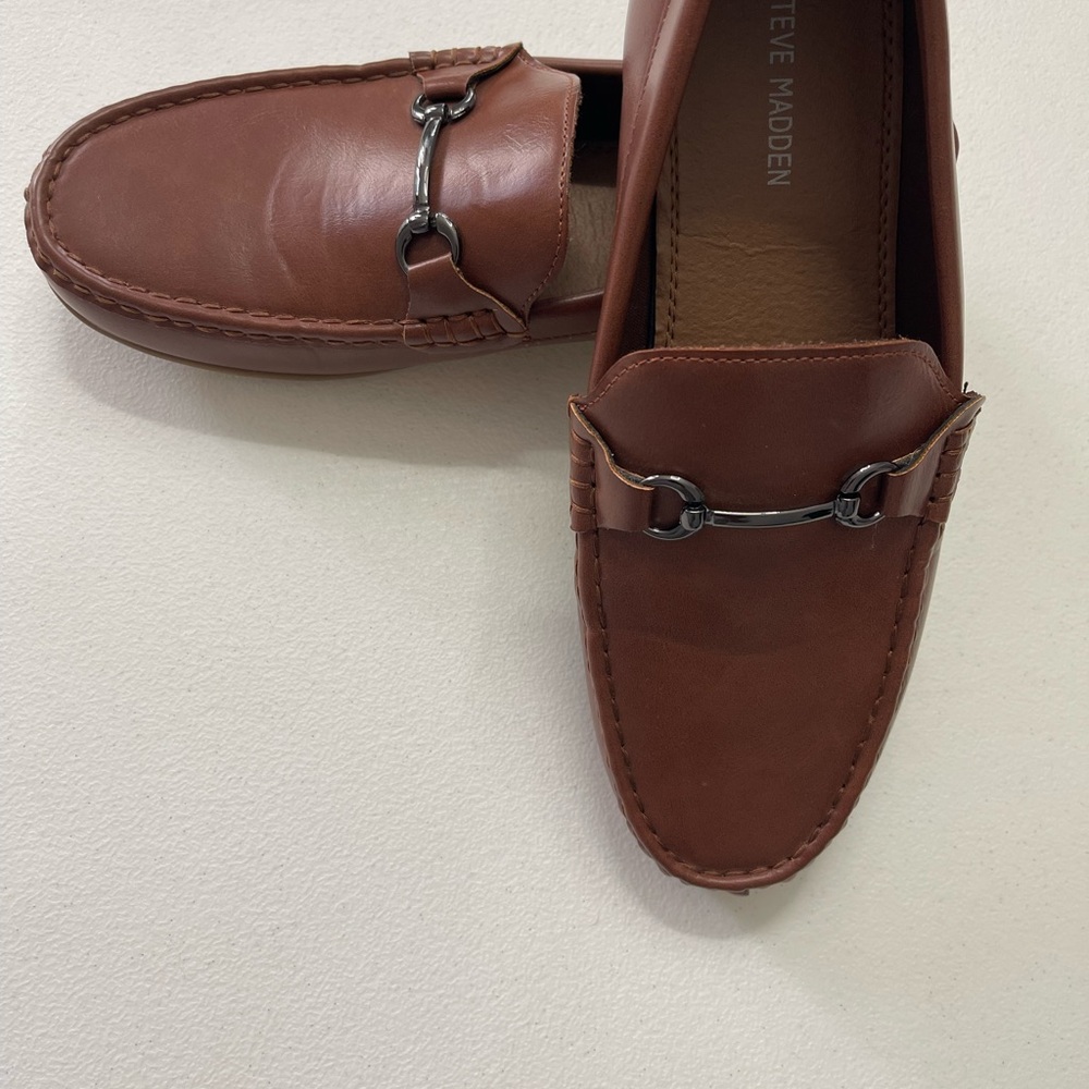 Steve Madden Men's Brown Loafers size 7 cognac brown vegan‎ horsebit work preppy - Picture 4 of 7